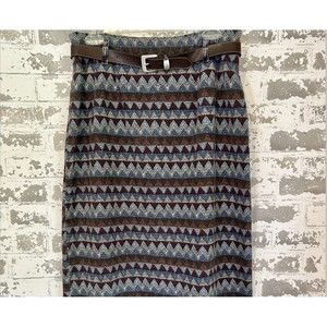 Vivaldi Denim Pencil Skirt‎ Midi Sz 12 Aztec Southwest Boho Earth Tones Vtg 90’s
